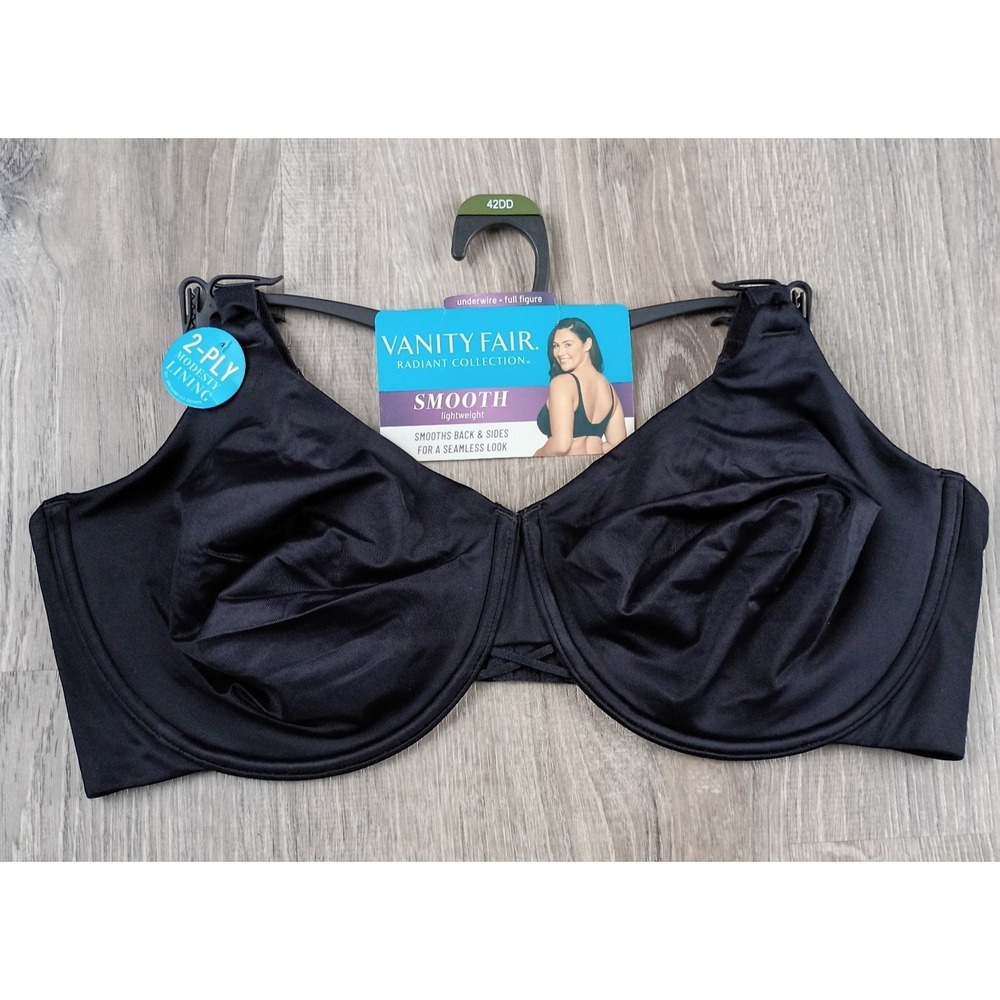 Vanity Fair Womens 42DD Full Figure Back Smoothing 2-Ply 76571 Black NEW Radiant